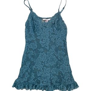 Victoria’s Secret Blue Lace Spaghetti Strap Blue Teddy/Slip Size Large